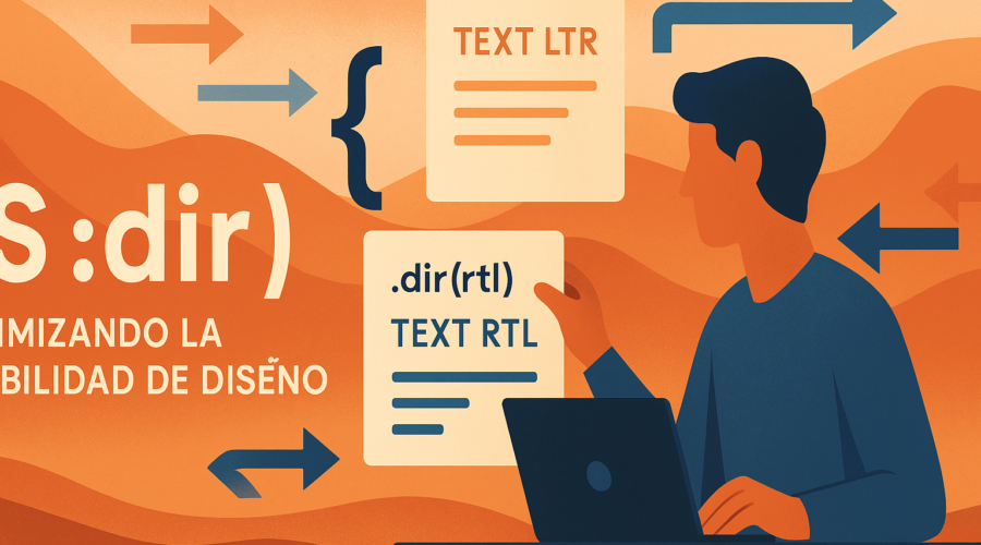 Ilustración CSS :dir() con textos LTR y RTL en equilibrio